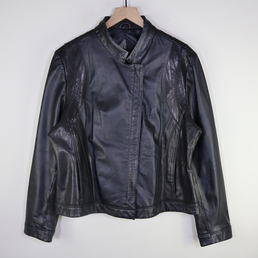 Vintage Tibor‎ Leathers Black Genuine Leather Moto Jacket 1X Minimalist Sleek